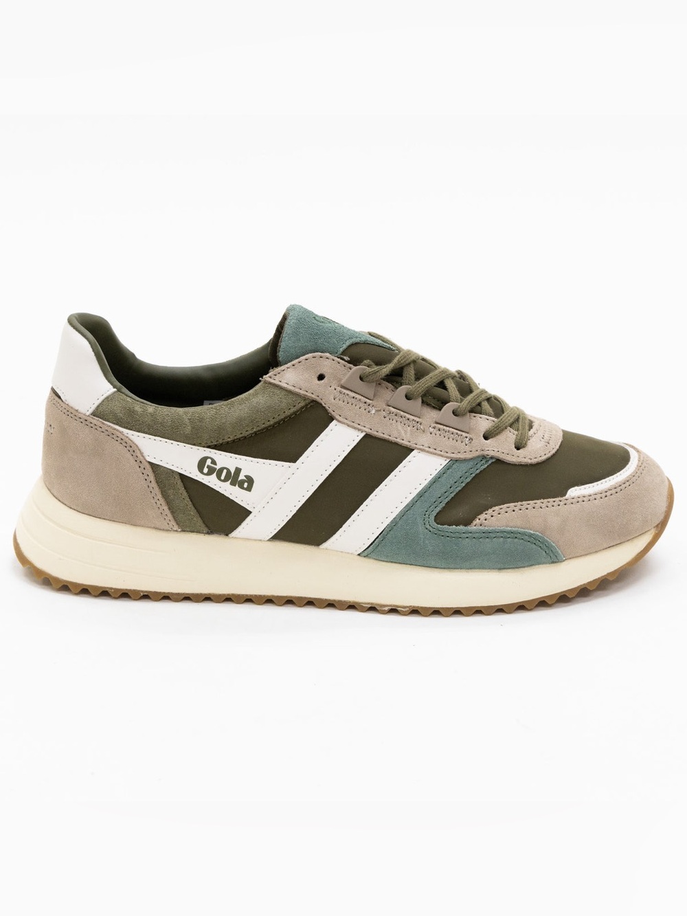 Gola Women’s Olive, Beige & Teal Retro Trainer Sneakers